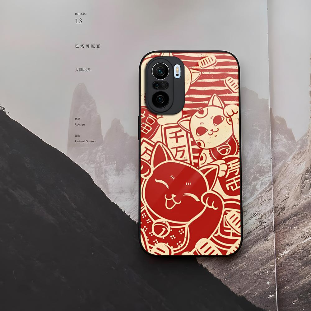 Japanese Lucky Cat Phone Case Tempered Glass For Xiaomi 15 14 12 Lite Pro 13 11t Lite POCO M6 M5 X6 X5 X3 F5 F6 Pro Cover