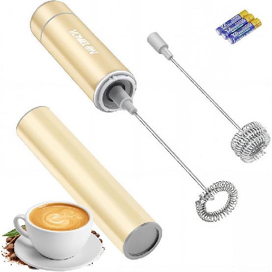 Milk Frother Handheld, Battery Operated Travel Coffee Frother Milk Foamer Drink Mixer with 2 Stainless Steel Whisks for Hot Chocolate, Batteries