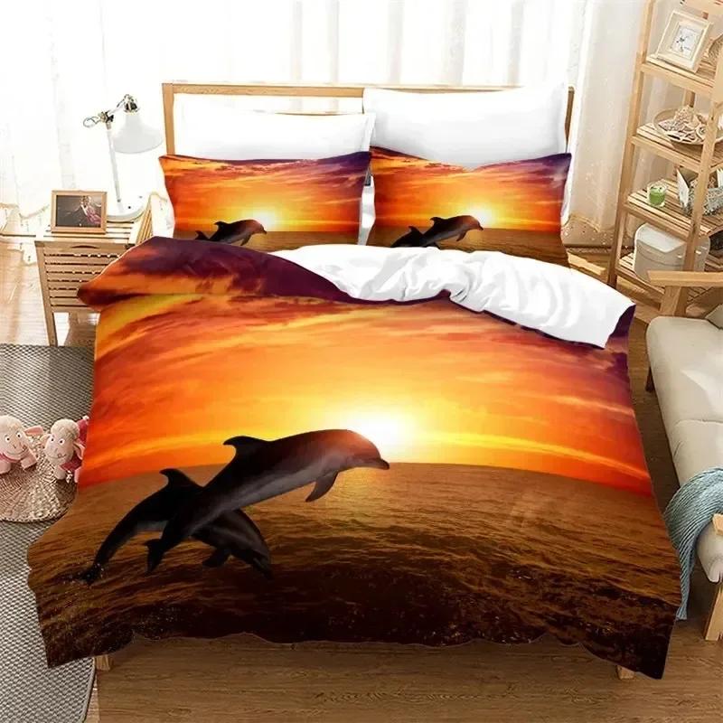 Top Dolphin Duvet Cover Full Kids Ocean Animal Bedding Set Luxury Mediterranean Style Comforter Cover Bedroom Decor