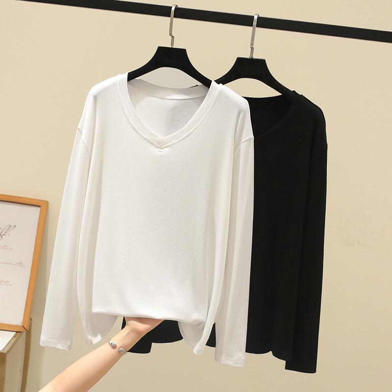 Plus Size Slim Fit Elastic V-Neck Long Sleeve Shirt for Spring/Autumn XXL