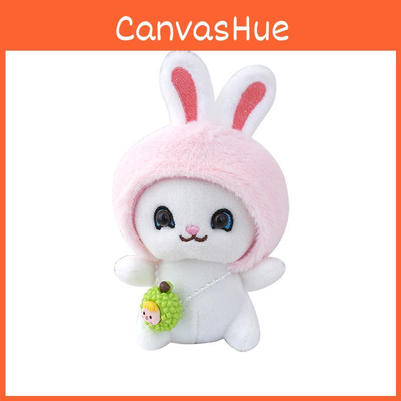 Rabbit Soft Fluffy Doll With Fruit Hat Keychain For Girls Cute Stuffed Animal