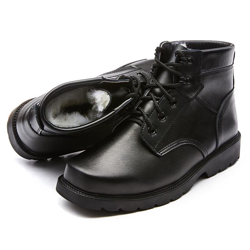 Xunzhanying Men's Winter Steel Toe Wool-Lined Leather Boots
