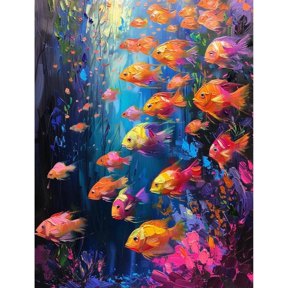 Fish in The Sea Marine Organism Poster Colorful Tropical Fish Oil Canvas Painting Animal Wall Art Picture Living Room Home Decor