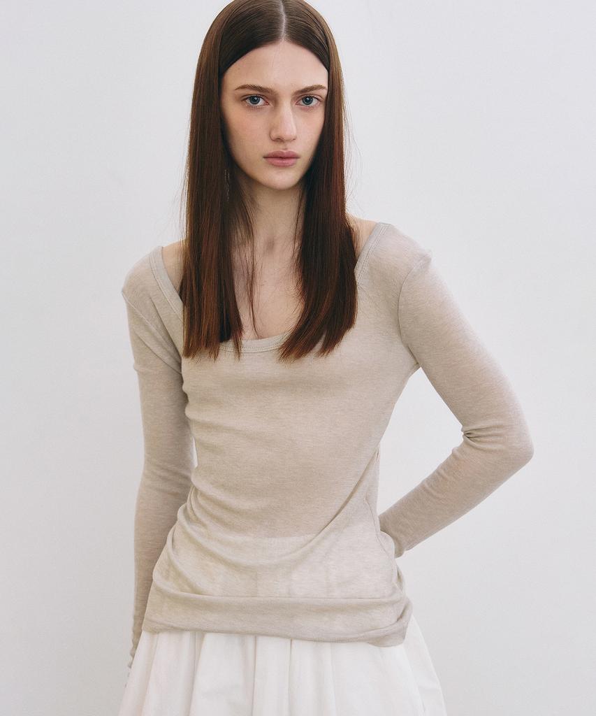 Nigaennikol Nicole Minimal Label Scoop Ls Top_Beige