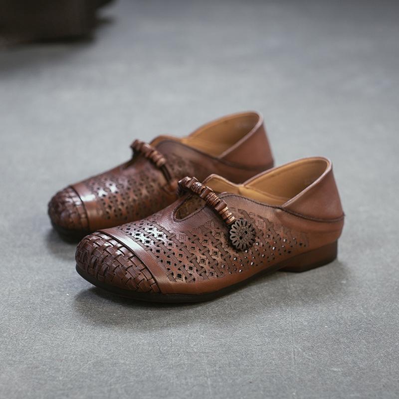 

2026 Spring New Hollow Out Moccasins Two Way Wear Genuine Cowhide Comfortable Women Shoes 35 темно-коричневого
