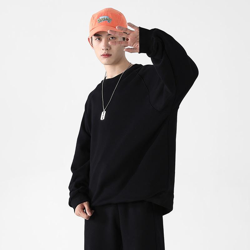 Crew Neck Pullover Sweater Autumn Men's and Women's Shoulder Sleeves Solid Color Versatile Jacket Sweater