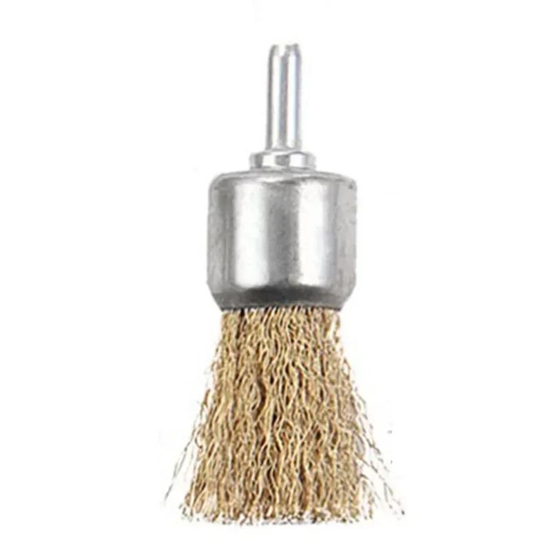 Steel Wire Brush Brass Plated Wheels Rotary Tool Metal Rust Removal Polishing Brush for Drill Maintenance and Metalworking