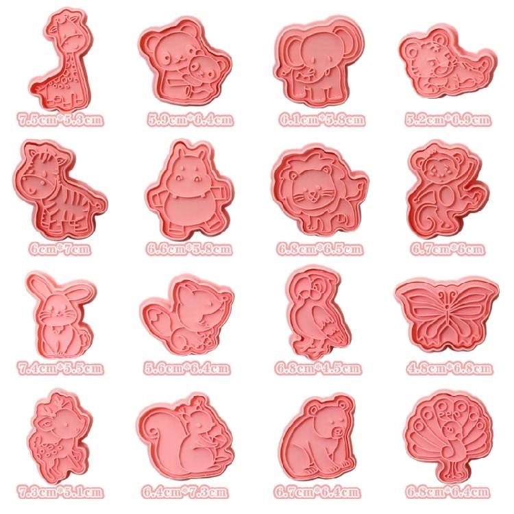 16Pcs Cartoon Animal Cookie Cutters Pressable Biscuits Mold Party Supplies