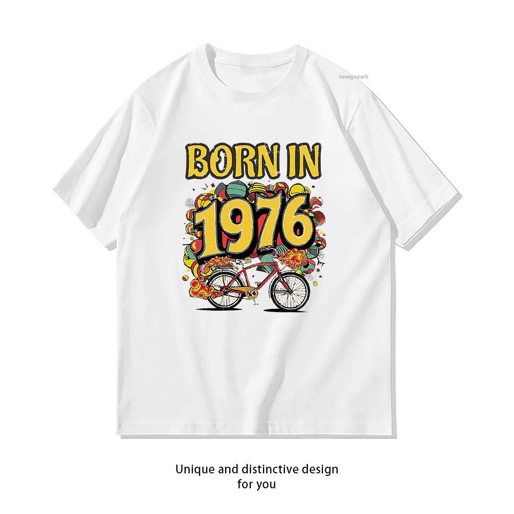 

Vintage 1976 Retro Bicycle Birthday tshirt Women Unisex Casual cotton printed t shirts Adult streetwear camisetas Shortsleev 4XL