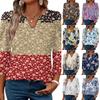 Womens Casual V Neck Loose Fit Three Quarter Sleeve Blouse Floral Print Lightweight Top for Everyday Wear