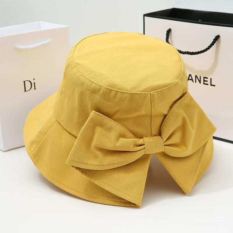 Women's Bowknot Bucket Hat, Spring/Summer Outdoor Sun Hat, Face-Covering Reversible Sun Hat, Reversible Solid Color Foldable Sun Hat