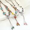 Ceramic Beaded Butterfly Pendant Necklace, Retro Ethnic Style Long Sweater Chain