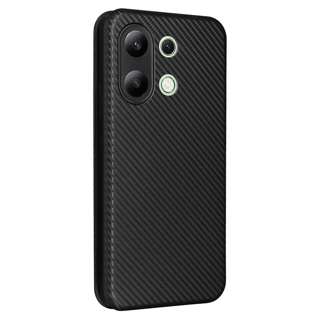 For Xiaomi Redmi Note 13 4G Leather Case Carbon Fiber Texture Phone Cover Magnetic Shock Absorbing