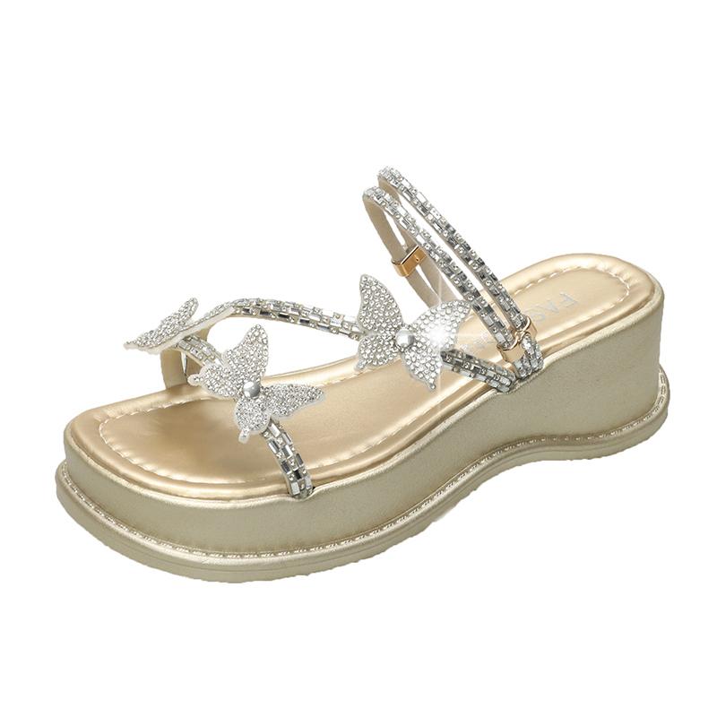 Fashion Ladies Shoes on Sale 2025 Summer Women’s Thick Sole Crystal Butterfly Sandals Round Toe Fashion Beach Outdoor & Classics Shoes