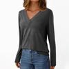 Women's Casual Fashion Brushed Solid Color Long-sleeved V-neck Top T-shirt