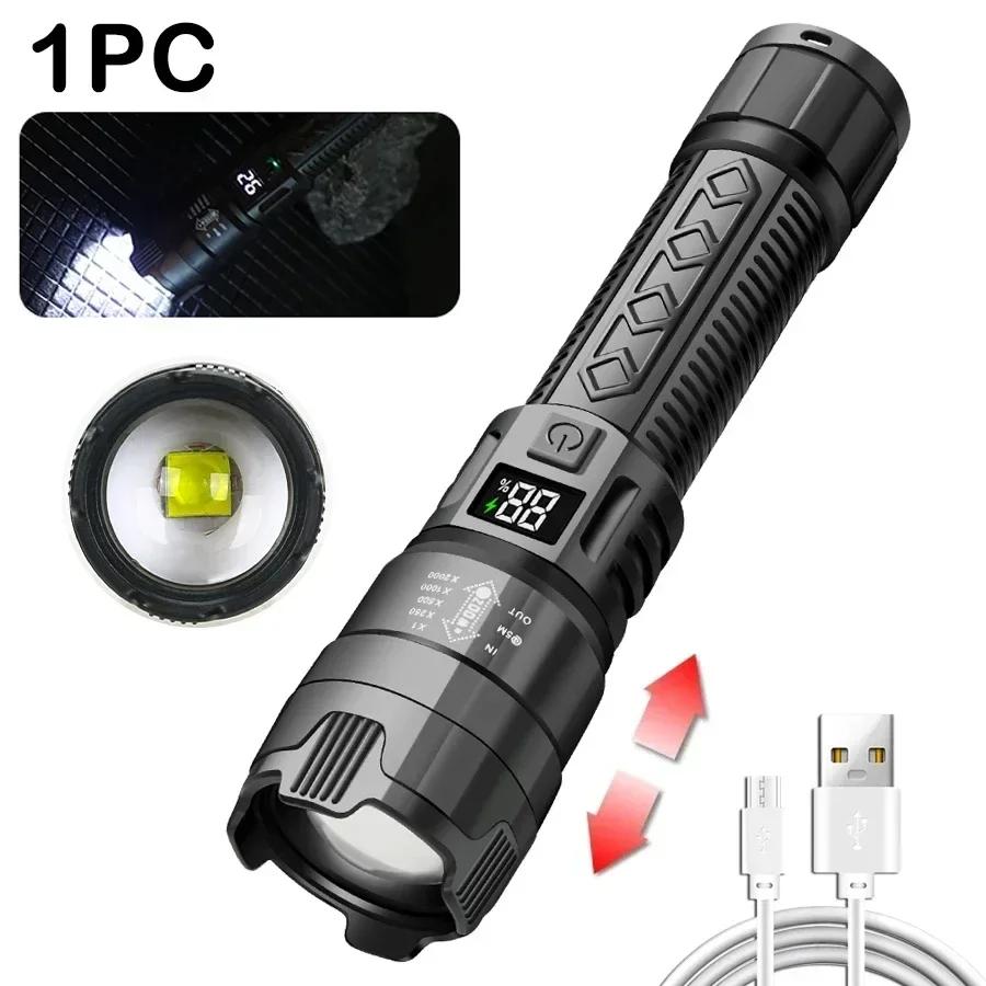 High Power Flashlight Strong Light Long Range LED Flash Light USB Rechargeable Telescopic Zoom Outdoor Camping Riding Lantern
