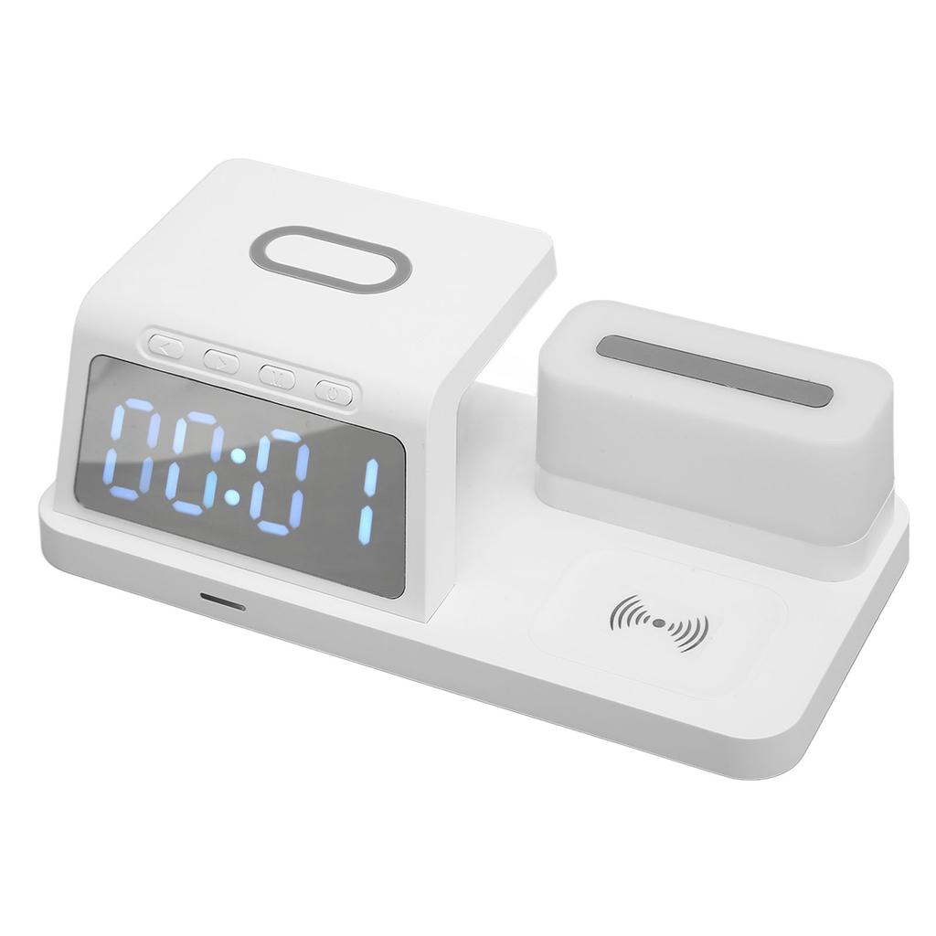 Multifunctional Alarm Clock Wireless with Night Light Calendar for Phone Watch Earphone