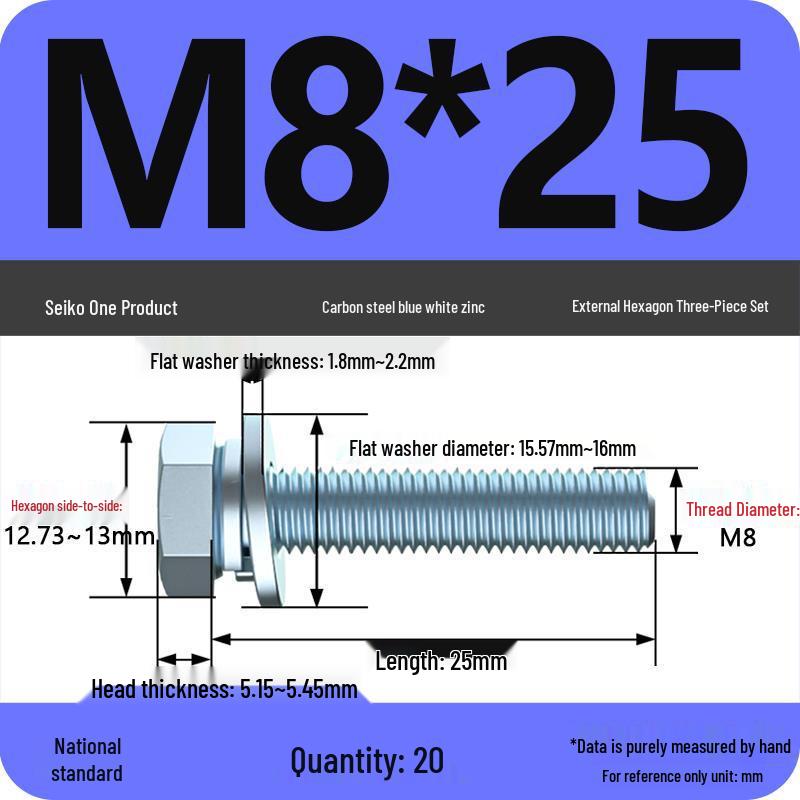 Grade 8.8 Galvanized Hex Bolt Set: Includes Hex Bolt, Spring Washer, Flat Washer (Sizes: M4, M5, M6, M8, M10, M12)