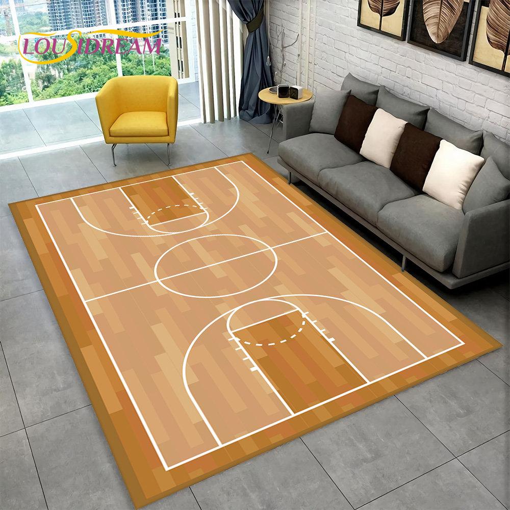 Covor 3D cu Desen Animat Teren de Baschet Mare, Covor pentru Living Dormitor Canapea Sală de Joacă Decor, Covoraș de Podea Antiderapant pentru Copii