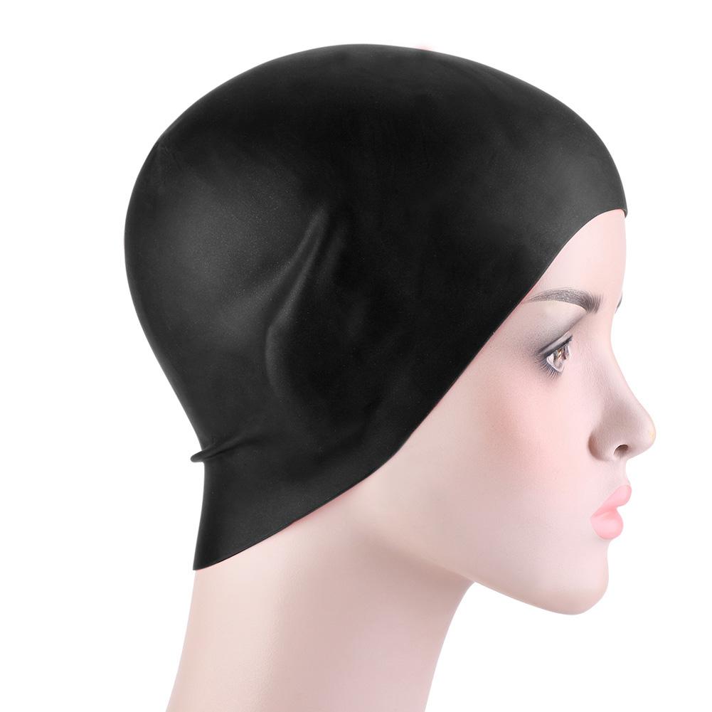 Strapazierfähige Unisex Silikon Wasserdichte Badekappe Einfarbig Hochelastisch Schwimmerhut Schwarz