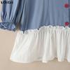 VONDA Elegant Women Lapel Neck Long Sleeve Patchwork Ruffled Shirts Dress