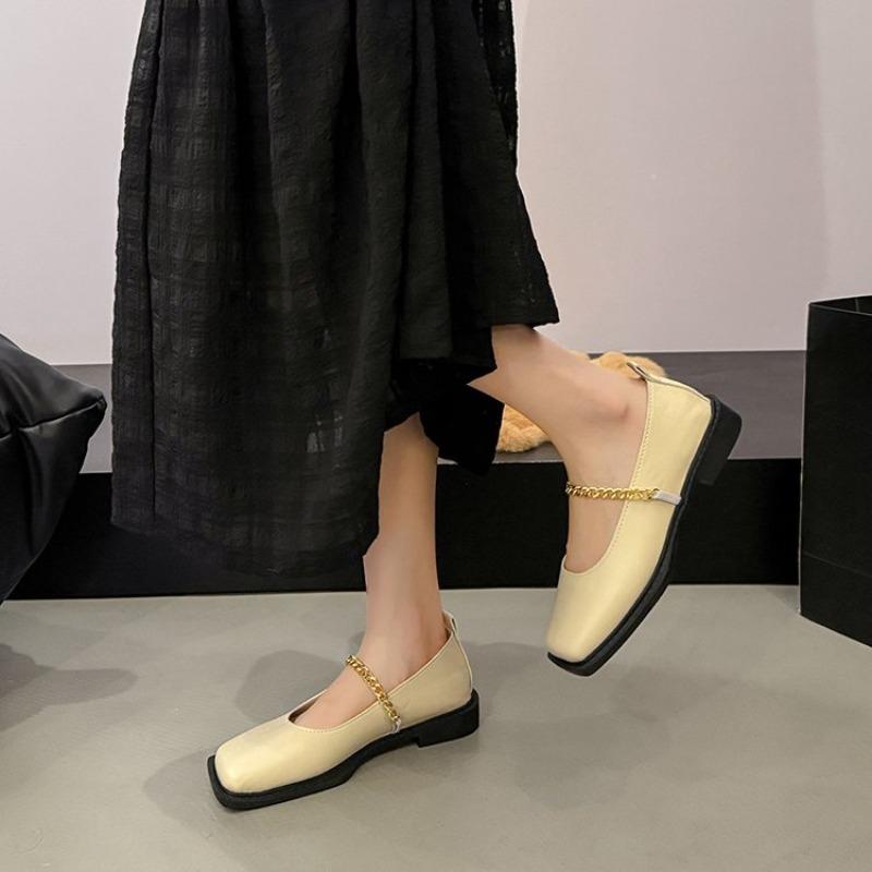 Square Toe Women's Loafers Shoes Flats Designer Chain Shallow Shoes 2026 New Spring Dress Sandals Cozy Walking