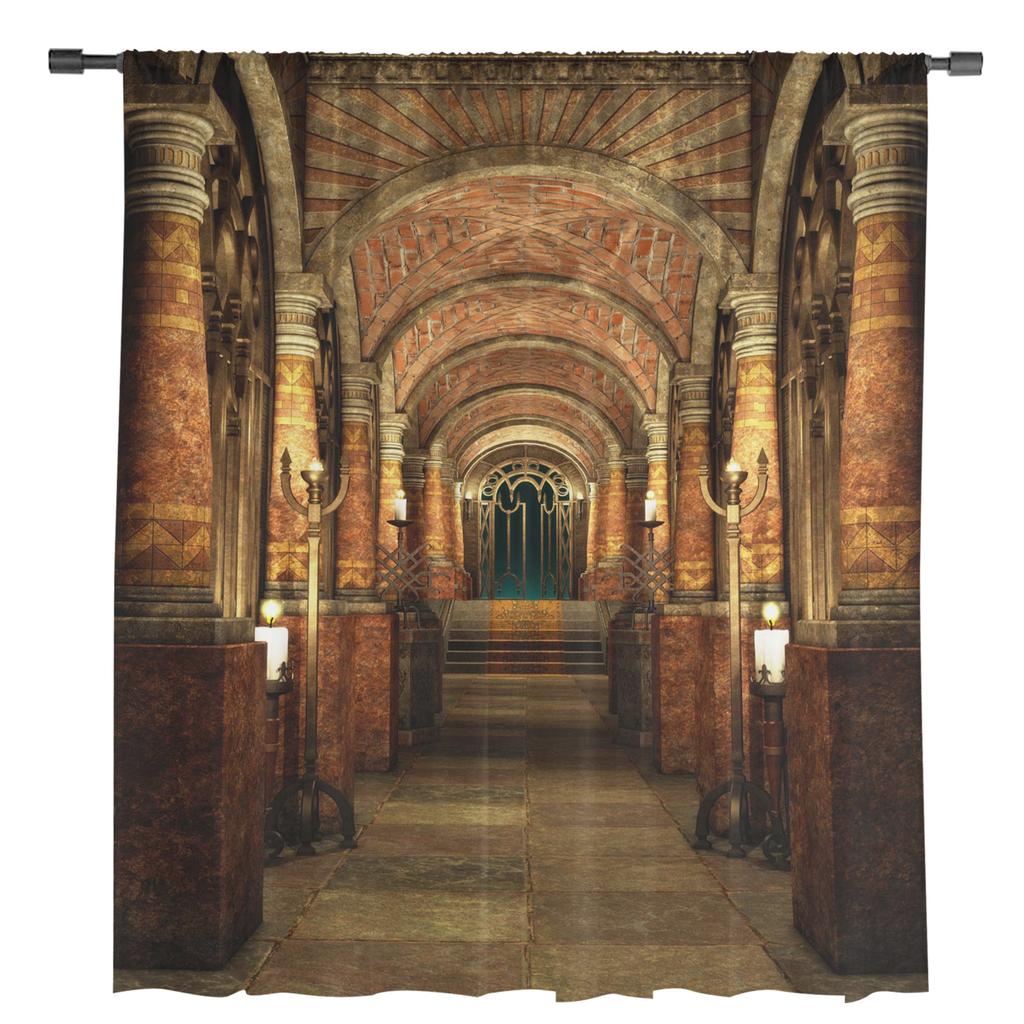 Corridor Palace Ancient Building Chiffon Sheer Curtains for Living Room Bedroom Home Decor Window Voile Tulle Curtain Drapes