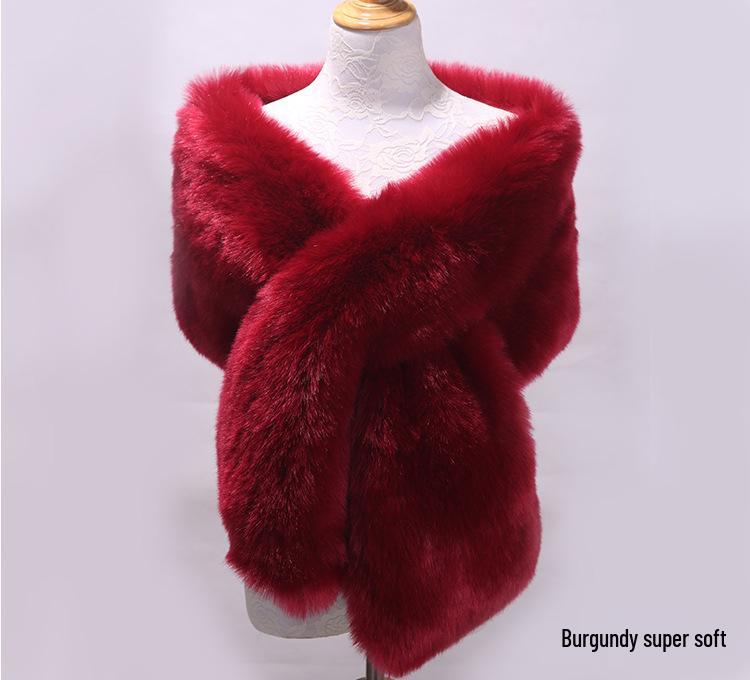 Women's Faux Fox Fur Shawl Cloak: Thick Autumn/Winter Bridal Evening Scarf and Neck Warmer