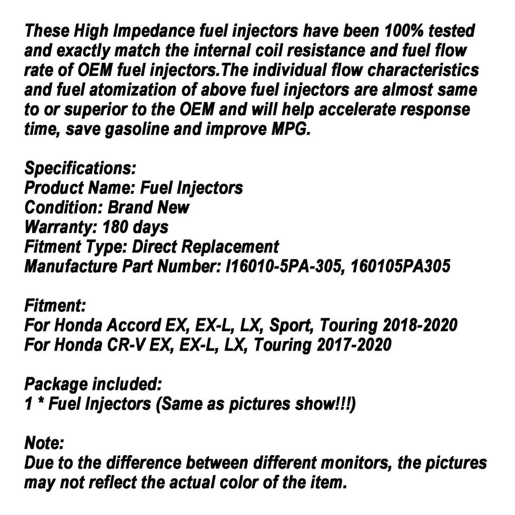 1PCS Fuel Injectors 16010-5PA-305 Fit Honda Accord 2018-2020 CR-V 2017-2020 1.5L