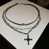 Sweet cool wind diamond cross necklace retro dark wind personality collarbone chain punk versatile temperament necklace wholesale