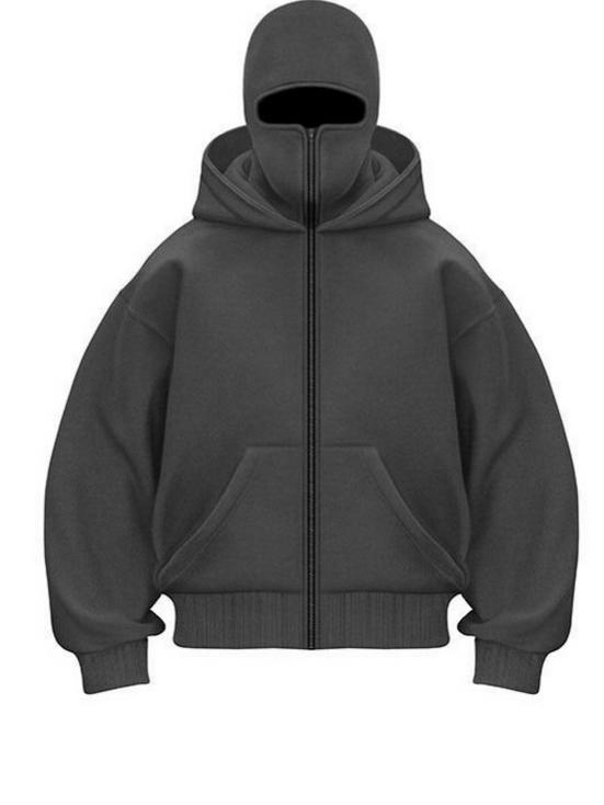 Unisex USDT Outdoor Kapuzenstrickjacke - Einfarbig, Doppelte Kapuze, Lockerer Schnitt für Frühling/Herbst