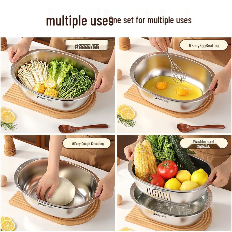 Stainless Steel Square Colander & Storage Basin Set for Washing Vegetables and Fruits