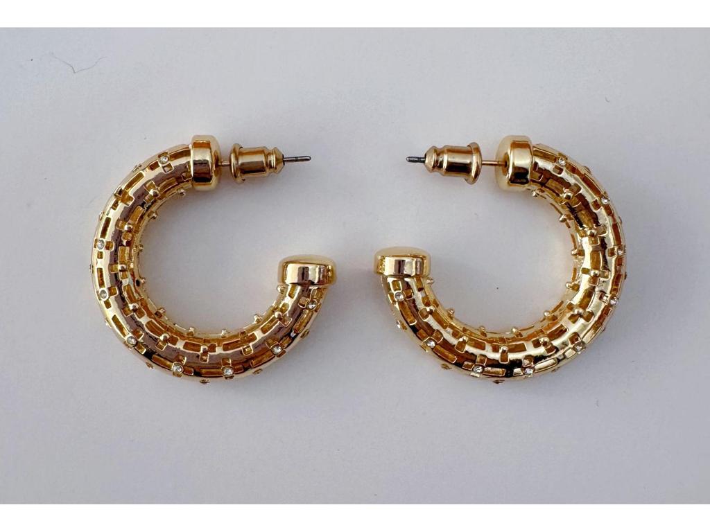 Hong Kong Style Rhinestone Woven Retro C-Shaped Hoop Earrings
