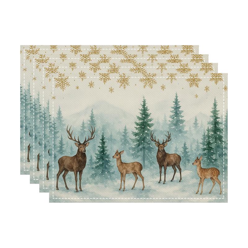 New Christmas Imitation Linen Texture Rectangular Placemat - Festive Table Mat Decoration
