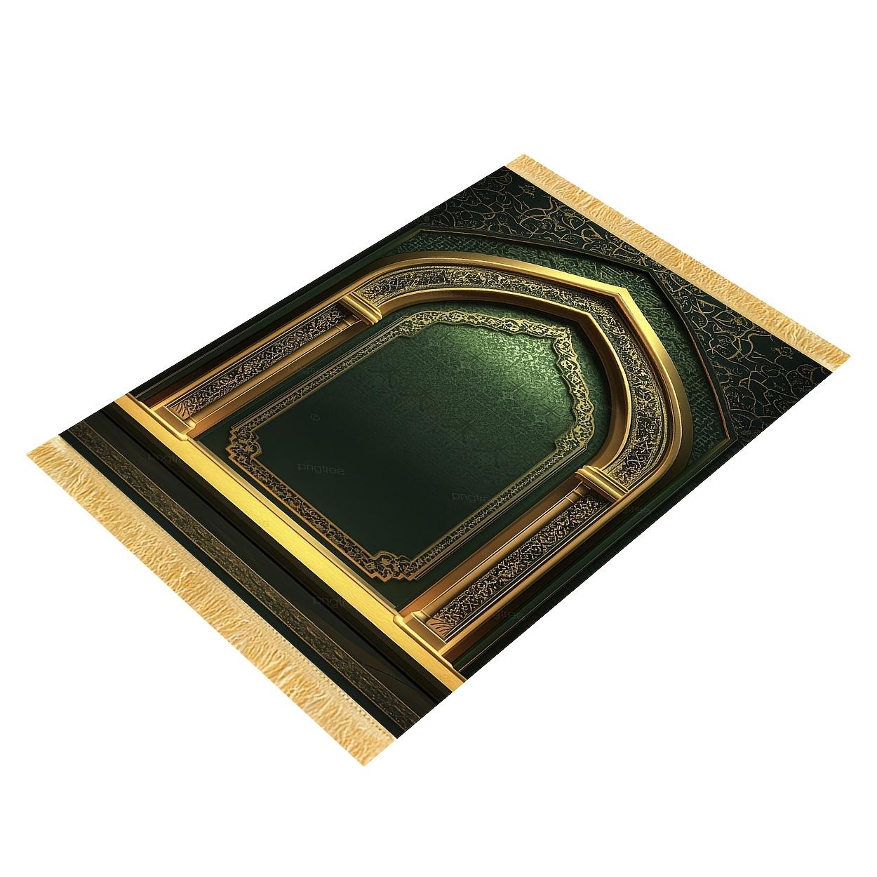 Islamitisch Gebedskleed, Moslim Reissujada Met Gouden Print, Opvouwbaar Buiten Aanbiddingskleed Met Kwastjes, Bedevaart Dagelijks 50x100cm(20x39inch