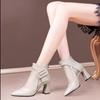 2025 Women's Summer Leather Mesh High Heel Chunky Boots: Sexy Cutout, Closed Toe, Cool Temperament