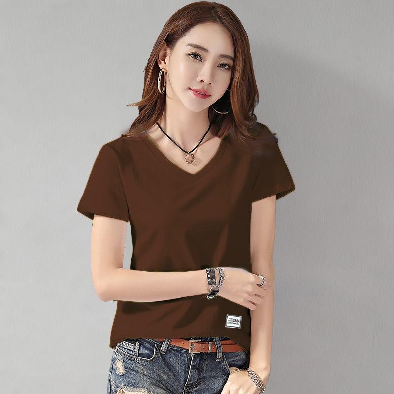 Women V-Neck Short Sleeve T-Shirt Loose Plus Size Casual Basic Bottoming Tee