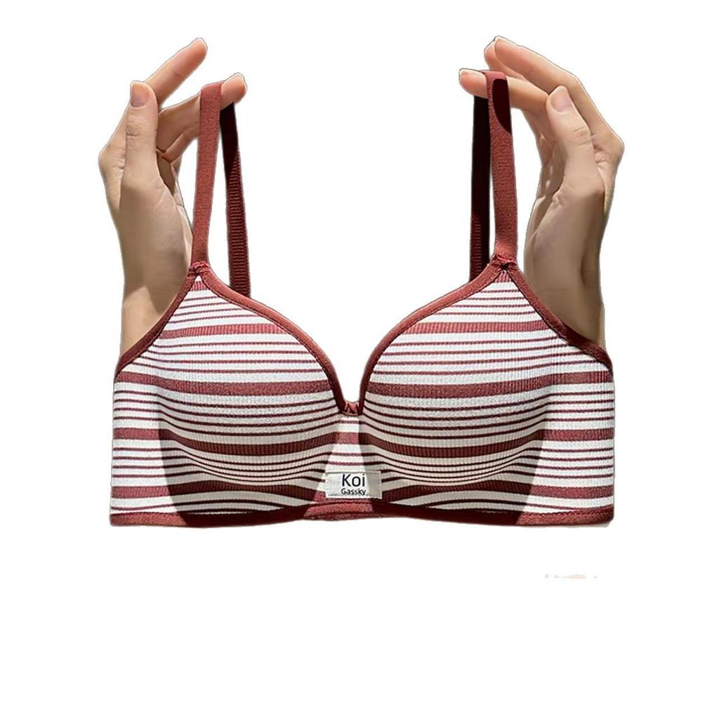 Striped Push-Up Bra for Small Bust: Padded, Lifts, Supports Side and Prevents Sagging, Adjustable Fit