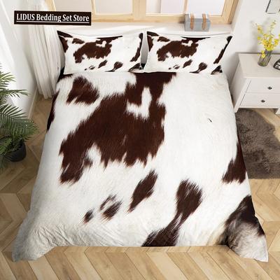Animal Fur Pattern Duvet Cover Set Tiger Lion Cow Leopard Polyester Comforter Cover With Pillowcase King Queen Size Bedding Set