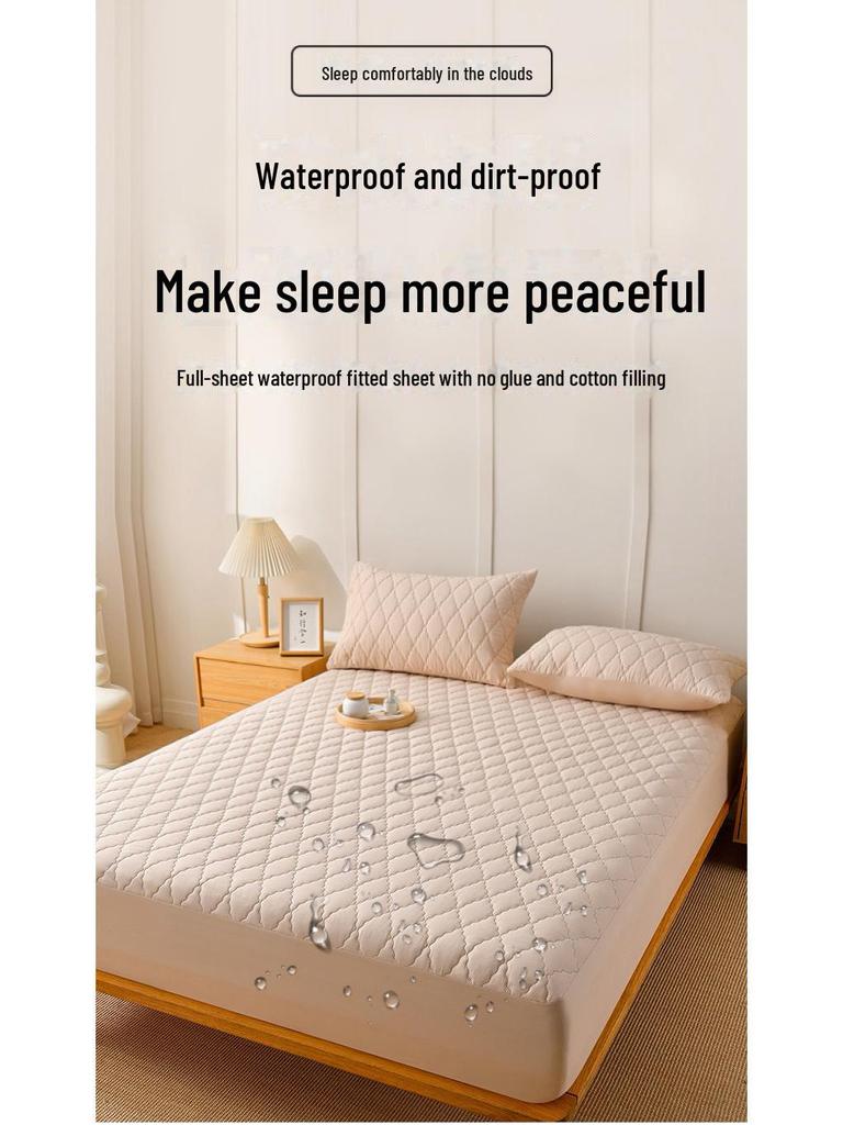 Waterproof Solid Color Quilted Bed Sheet - Thickened, Urine-Proof Mattress Protector