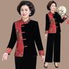 2026 Spring/Autumn Chinese Style Velvet Patchwork Suit: Slim Retro Top & Wide-Leg Pants Set