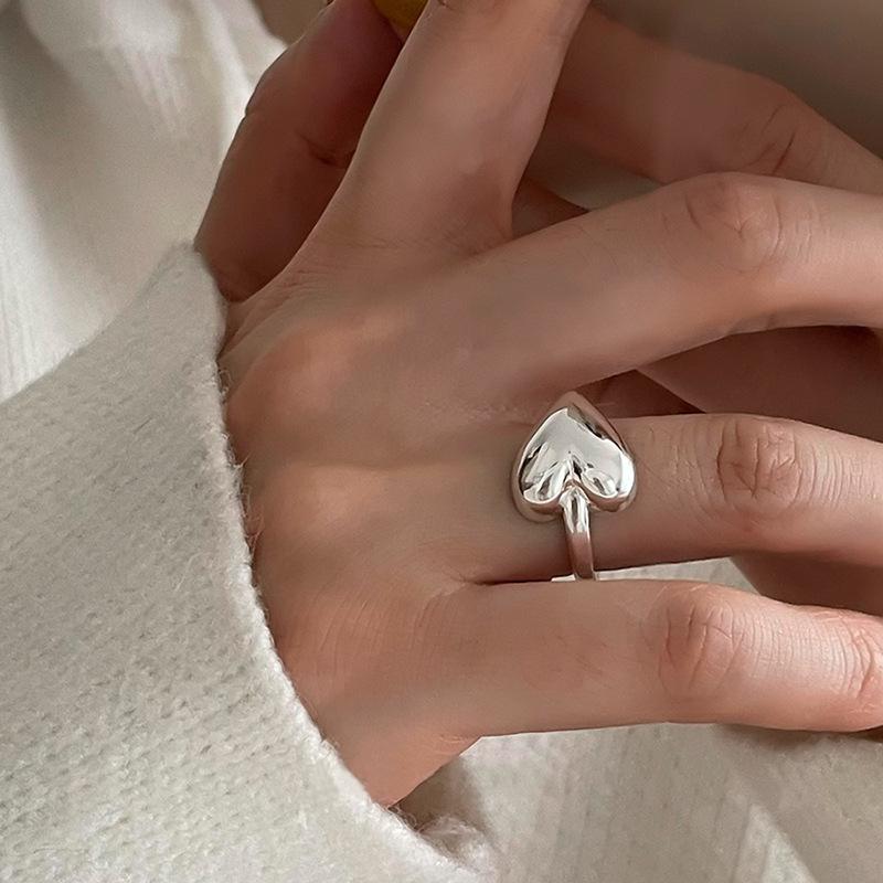925 Silver Open Finger Ring Punk Heart Irregular Geometric Stackable For Women Girl Jewelry Gift Dropship