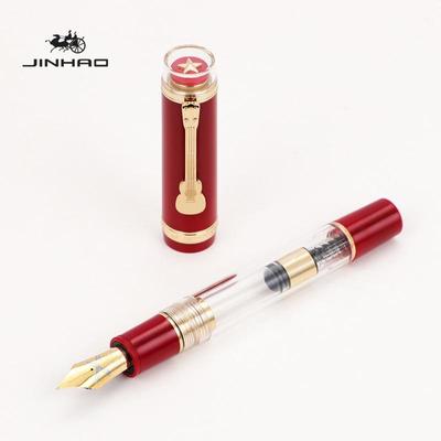 Jinhao 1935 Penttain Pen Palace Museum Red & Transparent Barrel Guitar Clip Star Cap M Nib לבית הספר לחתימת משרד