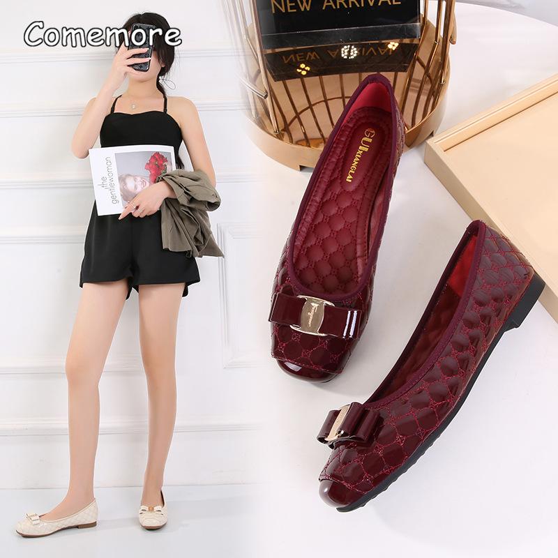 Comemore Comfortable Ballet Flats 2025 Women's Loafers Leather Moccasins Summer Footwear Elegant Red Slip-on Shoes for Women 42