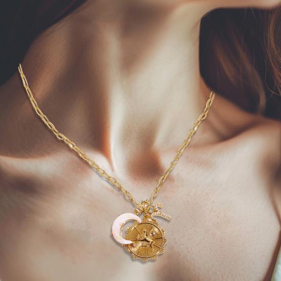 12 Constellations Pendant Necklace Faux Opal Moon Charm Necklace Constellation Symbol Jewelry Birthday Gift for Her Girlfriend Loved Ones