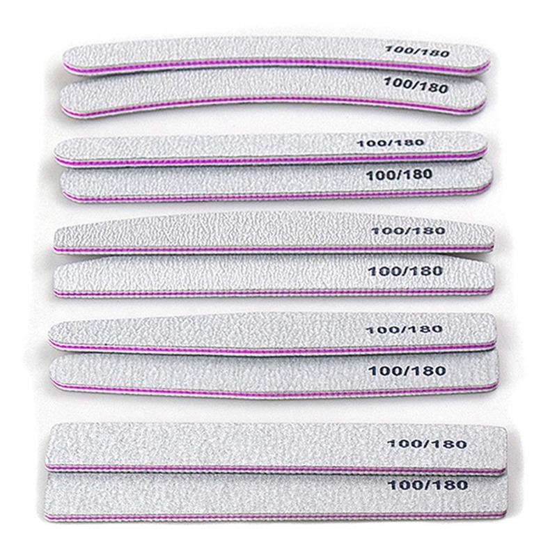 25Pcs/Lot Grey Sandpaper Nail File 100/180 Double Sided Buffer Block Polisher Pedicure Manicure Nail Art Files Nails Accesorios
