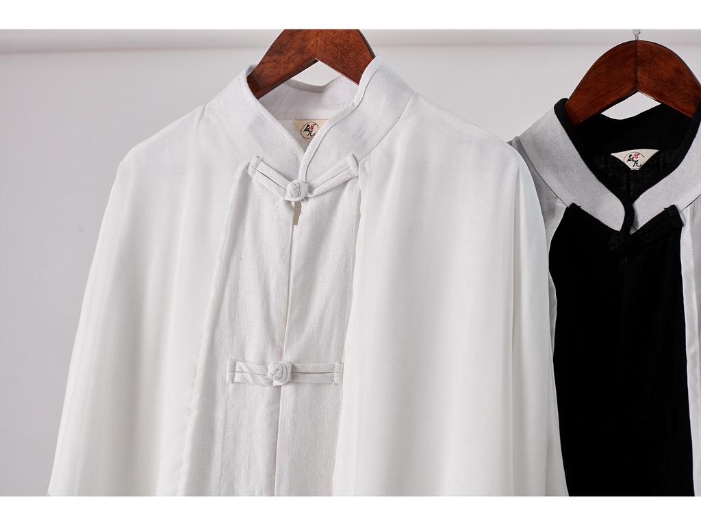 Men's Chinese Style Cotton Linen Long Spring Shirt - National Performance Stage Robe