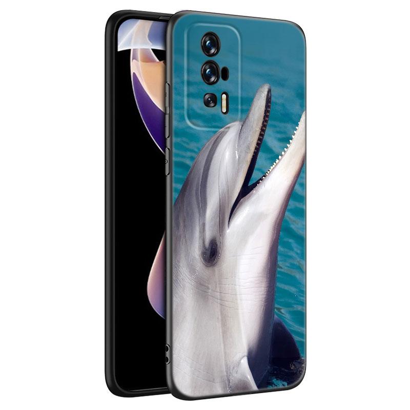 Animal Dolphin Black Silicone Phone Case For Xiaomi Redmi 7A 8A 9A 10A 11A 9C 10C 12C 13C 11 Prime A1 A2 Plus 12 4G Note 9T 12R