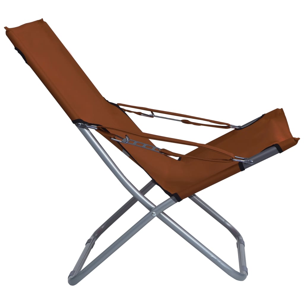 Folding Beach Chairs 2 pcs Fabric Brown