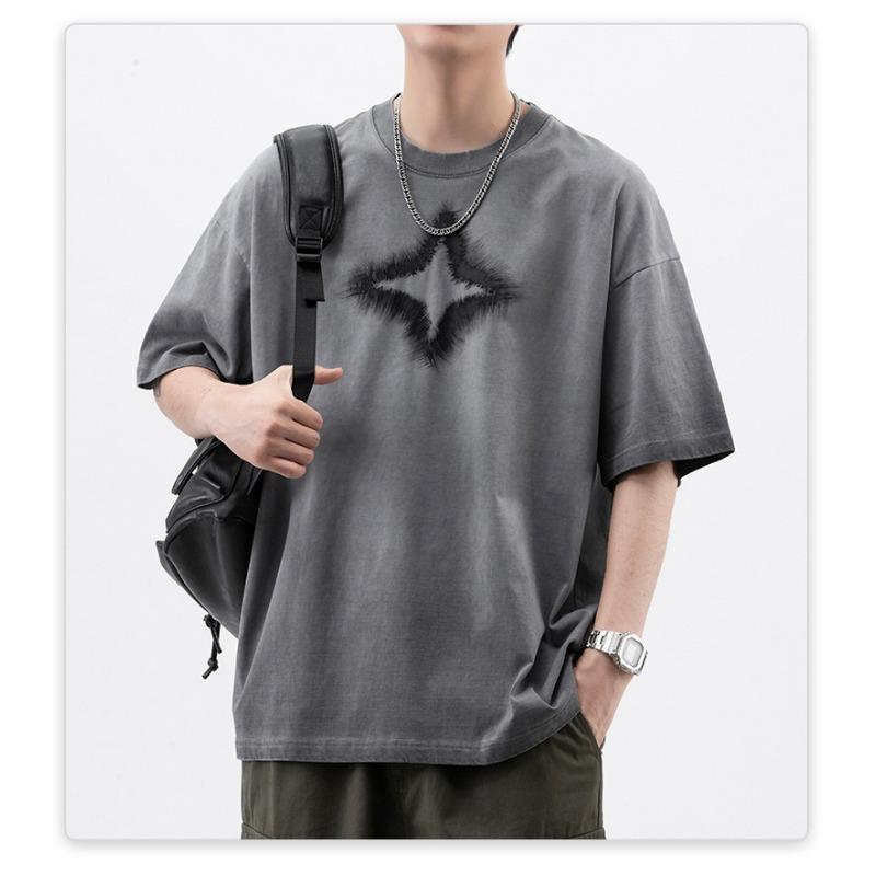 

Летняя и Летняя Американская Трикотажная Свободная Модная Мужская Футболка с Коротким Рукавом Высокой Плотности 3XL